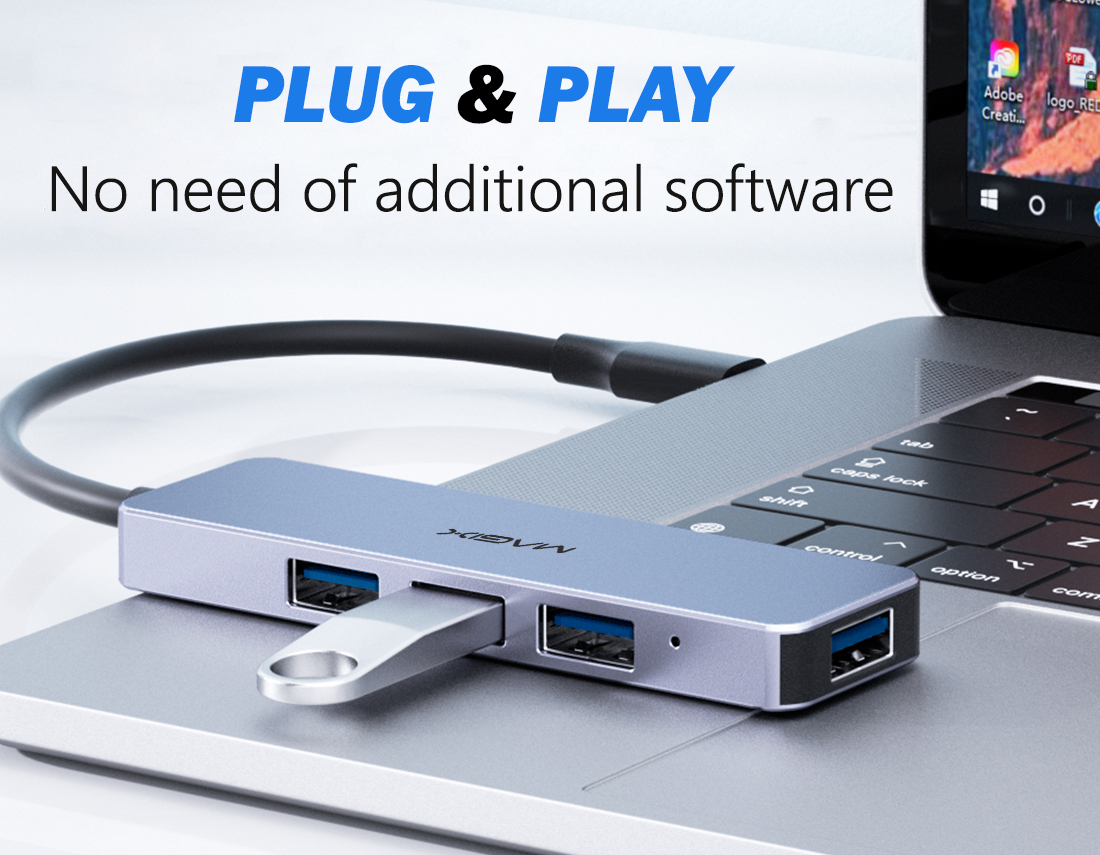 MAGIX 4-Port USB 3.0 USB-C Hub: Aluminum Shell, 5Gbps Data Transfer Speed