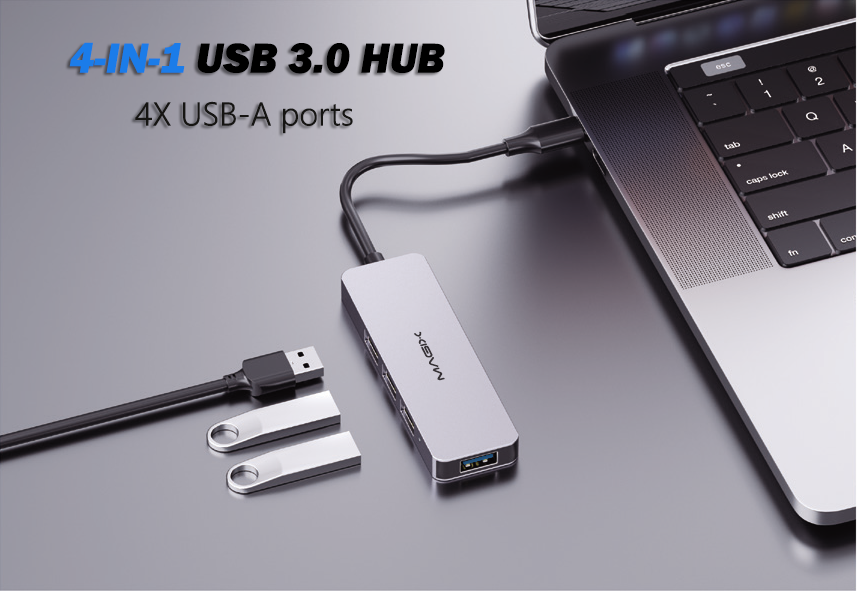 MAGIX 4-Port USB 3.0 USB-C Hub: Aluminum Shell, 5Gbps Data Transfer Speed