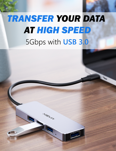 MAGIX 4-Port USB 3.0 USB-C Hub: Aluminum Shell, 5Gbps Data Transfer Speed