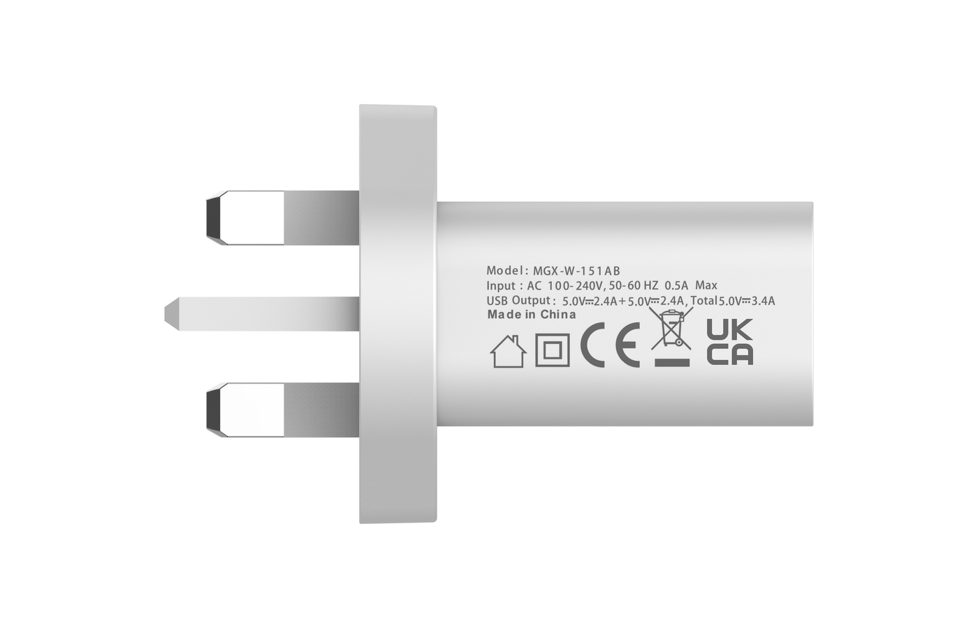 MAGIX 17W Wall Charger, Double USB Port 1A+2.4A - UK Plug