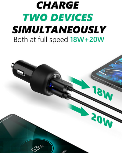 Magix 38W Car Charger Dual port USB-A + USB-C , QC 3.0 18W + PD 20W